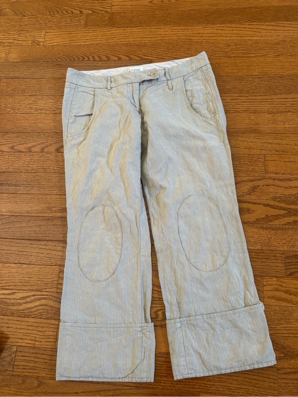 Pinko Light Blue Pinstriped Cotton Capri Pants